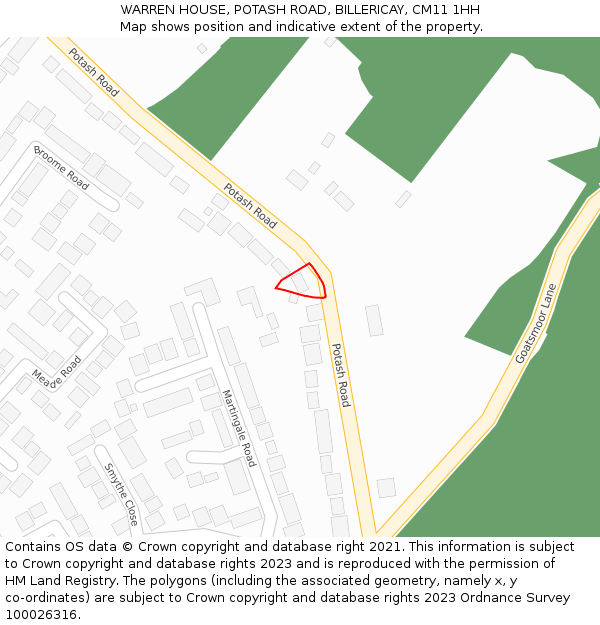 WARREN HOUSE, POTASH ROAD, BILLERICAY, CM11 1HH: Location map and indicative extent of plot