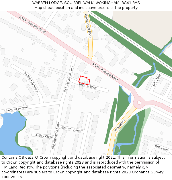 WARREN LODGE, SQUIRREL WALK, WOKINGHAM, RG41 3AS: Location map and indicative extent of plot