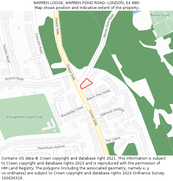 WARREN LODGE, WARREN POND ROAD, LONDON, E4 6BD: Location map and indicative extent of plot