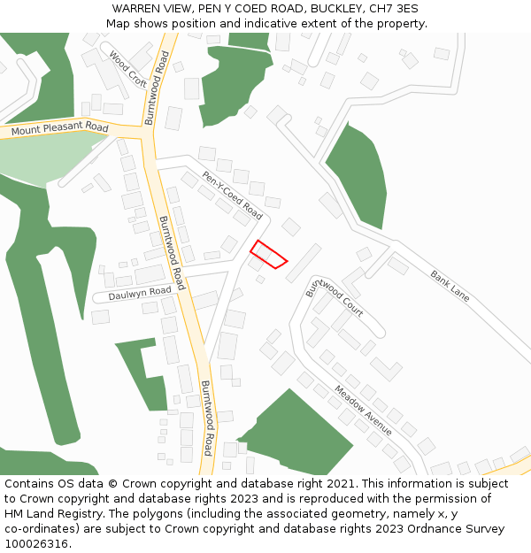 WARREN VIEW, PEN Y COED ROAD, BUCKLEY, CH7 3ES: Location map and indicative extent of plot
