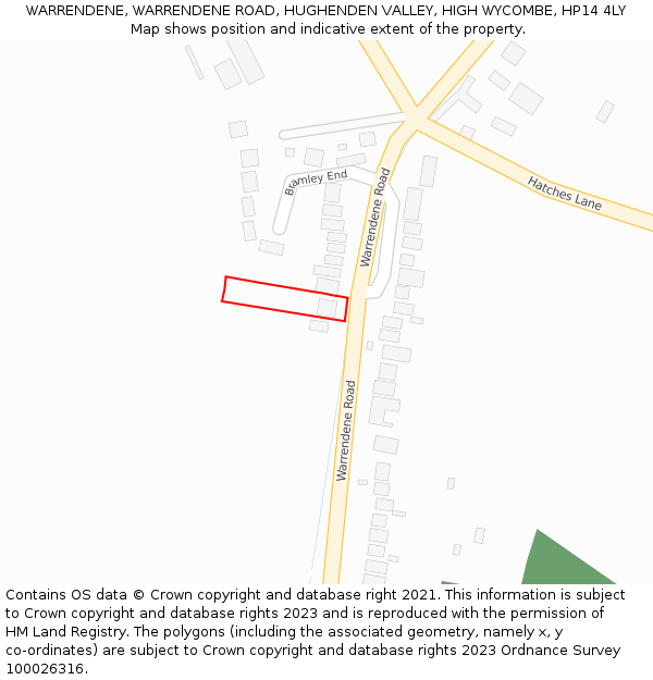 WARRENDENE, WARRENDENE ROAD, HUGHENDEN VALLEY, HIGH WYCOMBE, HP14 4LY: Location map and indicative extent of plot