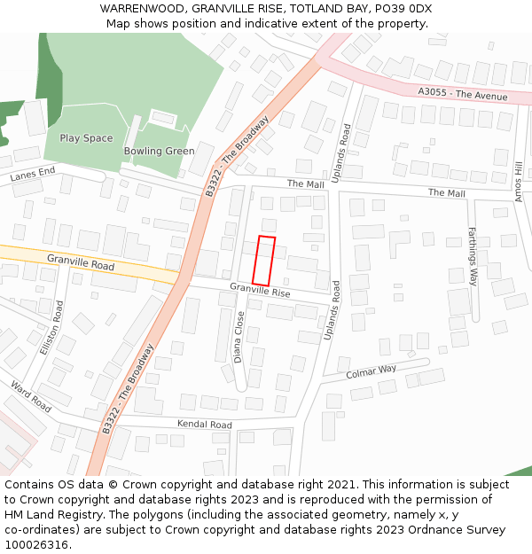 WARRENWOOD, GRANVILLE RISE, TOTLAND BAY, PO39 0DX: Location map and indicative extent of plot