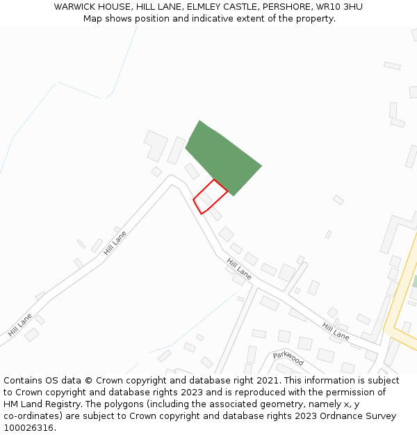 WARWICK HOUSE, HILL LANE, ELMLEY CASTLE, PERSHORE, WR10 3HU: Location map and indicative extent of plot