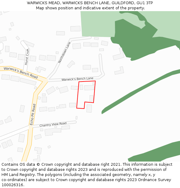 WARWICKS MEAD, WARWICKS BENCH LANE, GUILDFORD, GU1 3TP: Location map and indicative extent of plot