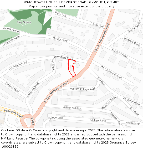 WATCHTOWER HOUSE, HERMITAGE ROAD, PLYMOUTH, PL3 4RT: Location map and indicative extent of plot