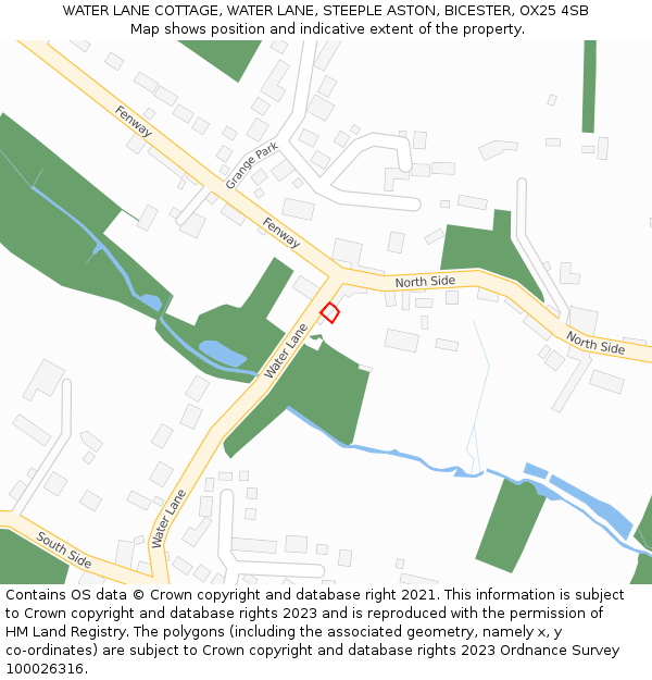 WATER LANE COTTAGE, WATER LANE, STEEPLE ASTON, BICESTER, OX25 4SB: Location map and indicative extent of plot