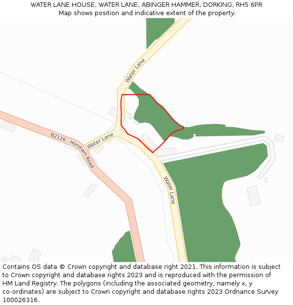 WATER LANE HOUSE, WATER LANE, ABINGER HAMMER, DORKING, RH5 6PR: Location map and indicative extent of plot