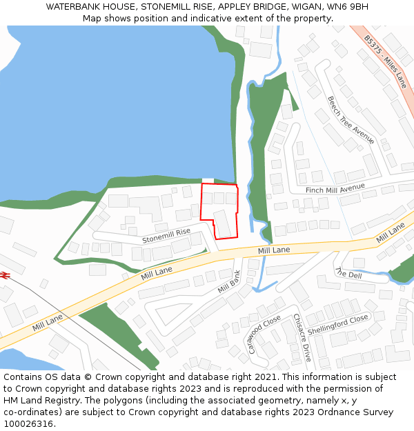 WATERBANK HOUSE, STONEMILL RISE, APPLEY BRIDGE, WIGAN, WN6 9BH: Location map and indicative extent of plot