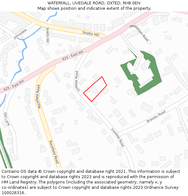 WATERFALL, UVEDALE ROAD, OXTED, RH8 0EN: Location map and indicative extent of plot