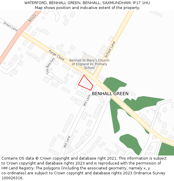 WATERFORD, BENHALL GREEN, BENHALL, SAXMUNDHAM, IP17 1HU: Location map and indicative extent of plot