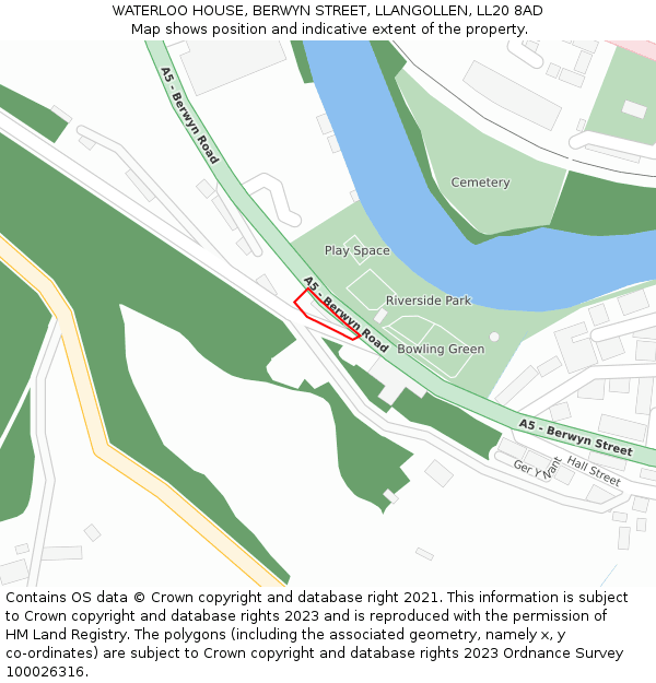 WATERLOO HOUSE, BERWYN STREET, LLANGOLLEN, LL20 8AD: Location map and indicative extent of plot