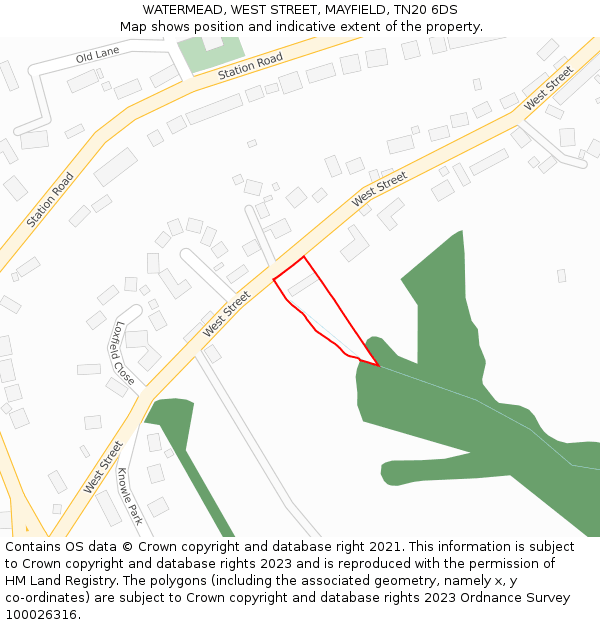WATERMEAD, WEST STREET, MAYFIELD, TN20 6DS: Location map and indicative extent of plot