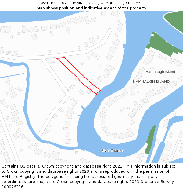 WATERS EDGE, HAMM COURT, WEYBRIDGE, KT13 8YE: Location map and indicative extent of plot