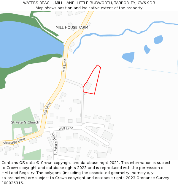 WATERS REACH, MILL LANE, LITTLE BUDWORTH, TARPORLEY, CW6 9DB: Location map and indicative extent of plot