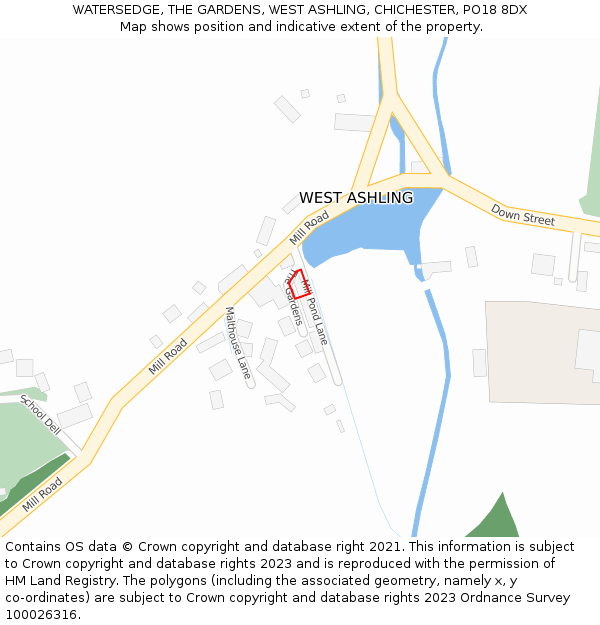 WATERSEDGE, THE GARDENS, WEST ASHLING, CHICHESTER, PO18 8DX: Location map and indicative extent of plot