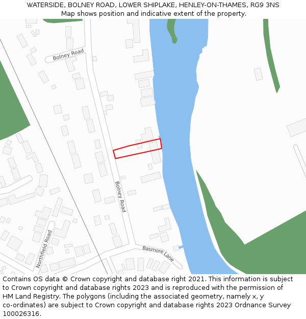 WATERSIDE, BOLNEY ROAD, LOWER SHIPLAKE, HENLEY-ON-THAMES, RG9 3NS: Location map and indicative extent of plot