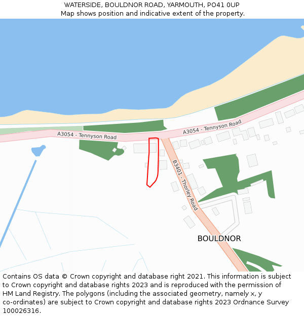 WATERSIDE, BOULDNOR ROAD, YARMOUTH, PO41 0UP: Location map and indicative extent of plot