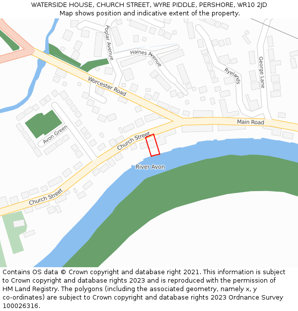 WATERSIDE HOUSE, CHURCH STREET, WYRE PIDDLE, PERSHORE, WR10 2JD: Location map and indicative extent of plot