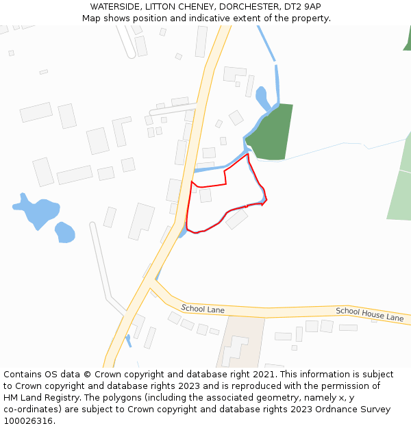WATERSIDE, LITTON CHENEY, DORCHESTER, DT2 9AP: Location map and indicative extent of plot
