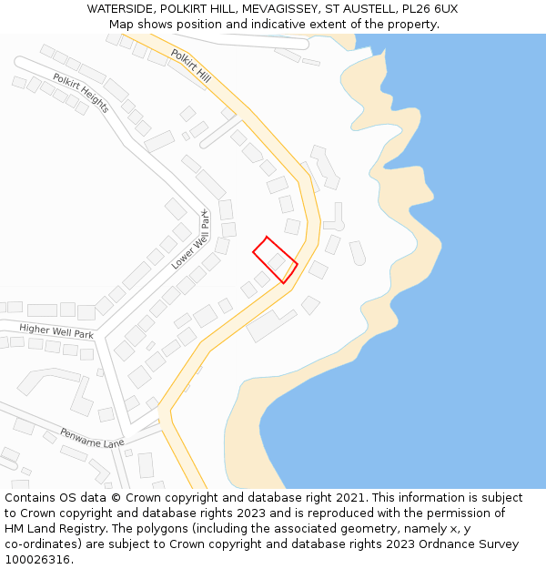 WATERSIDE, POLKIRT HILL, MEVAGISSEY, ST AUSTELL, PL26 6UX: Location map and indicative extent of plot