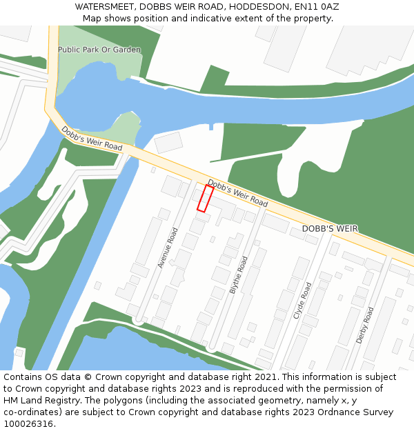 WATERSMEET, DOBBS WEIR ROAD, HODDESDON, EN11 0AZ: Location map and indicative extent of plot