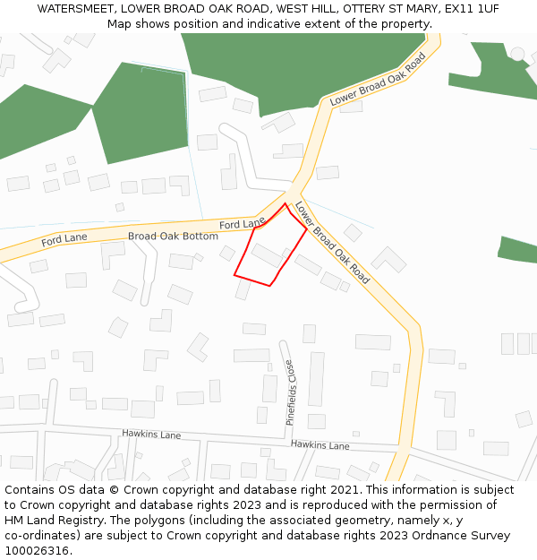 WATERSMEET, LOWER BROAD OAK ROAD, WEST HILL, OTTERY ST MARY, EX11 1UF: Location map and indicative extent of plot