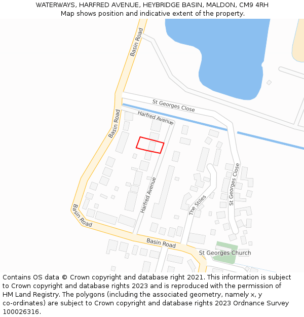 WATERWAYS, HARFRED AVENUE, HEYBRIDGE BASIN, MALDON, CM9 4RH: Location map and indicative extent of plot