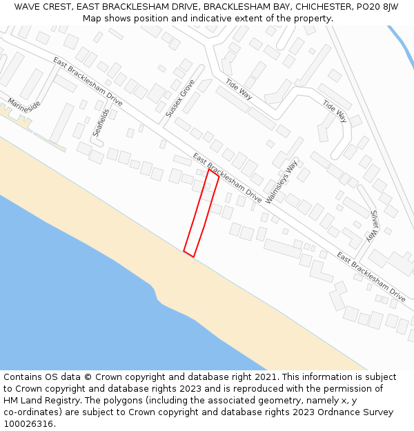 WAVE CREST, EAST BRACKLESHAM DRIVE, BRACKLESHAM BAY, CHICHESTER, PO20 8JW: Location map and indicative extent of plot