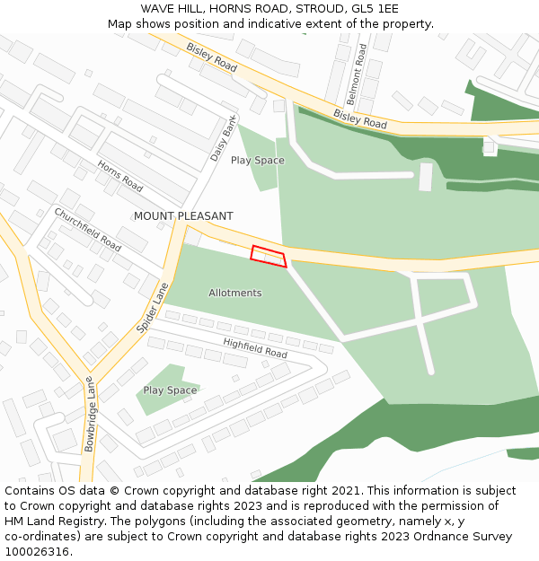 WAVE HILL, HORNS ROAD, STROUD, GL5 1EE: Location map and indicative extent of plot