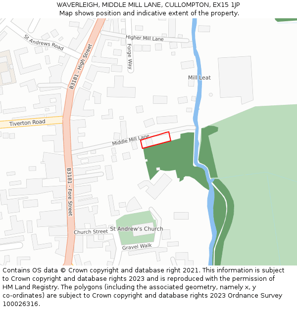 WAVERLEIGH, MIDDLE MILL LANE, CULLOMPTON, EX15 1JP: Location map and indicative extent of plot