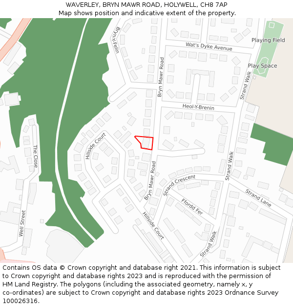 WAVERLEY, BRYN MAWR ROAD, HOLYWELL, CH8 7AP: Location map and indicative extent of plot