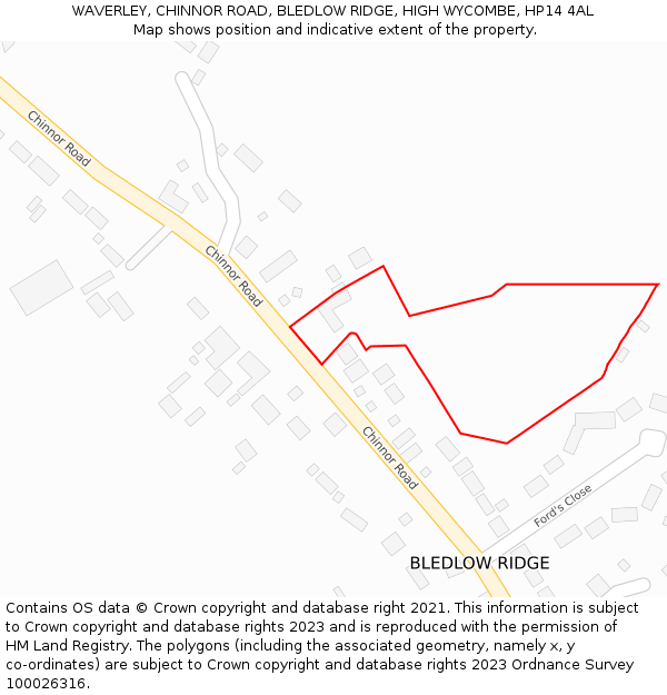 WAVERLEY, CHINNOR ROAD, BLEDLOW RIDGE, HIGH WYCOMBE, HP14 4AL: Location map and indicative extent of plot