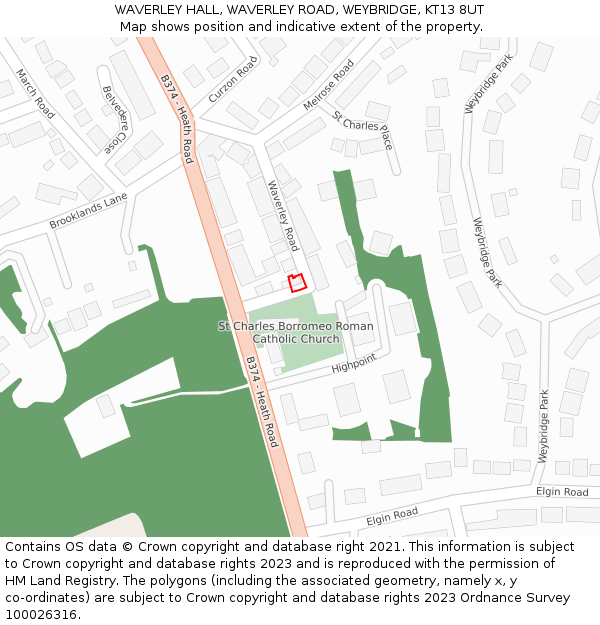 WAVERLEY HALL, WAVERLEY ROAD, WEYBRIDGE, KT13 8UT: Location map and indicative extent of plot