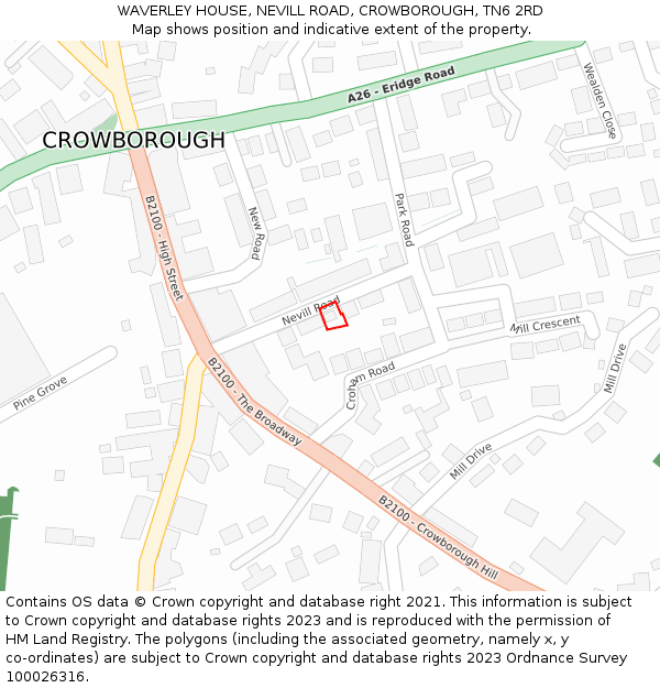 WAVERLEY HOUSE, NEVILL ROAD, CROWBOROUGH, TN6 2RD: Location map and indicative extent of plot