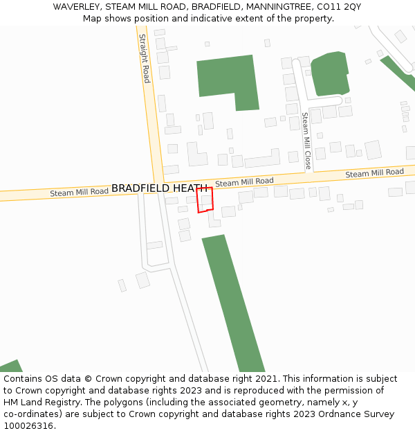 WAVERLEY, STEAM MILL ROAD, BRADFIELD, MANNINGTREE, CO11 2QY: Location map and indicative extent of plot