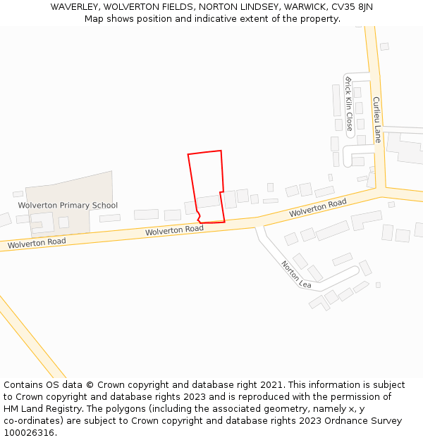 WAVERLEY, WOLVERTON FIELDS, NORTON LINDSEY, WARWICK, CV35 8JN: Location map and indicative extent of plot