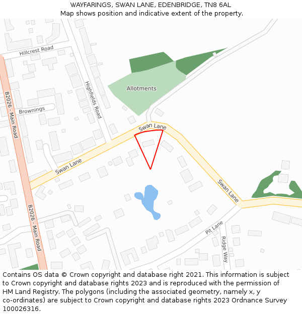 WAYFARINGS, SWAN LANE, EDENBRIDGE, TN8 6AL: Location map and indicative extent of plot