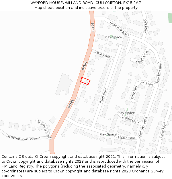 WAYFORD HOUSE, WILLAND ROAD, CULLOMPTON, EX15 1AZ: Location map and indicative extent of plot