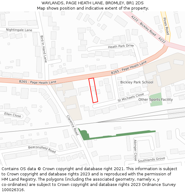 WAYLANDS, PAGE HEATH LANE, BROMLEY, BR1 2DS: Location map and indicative extent of plot