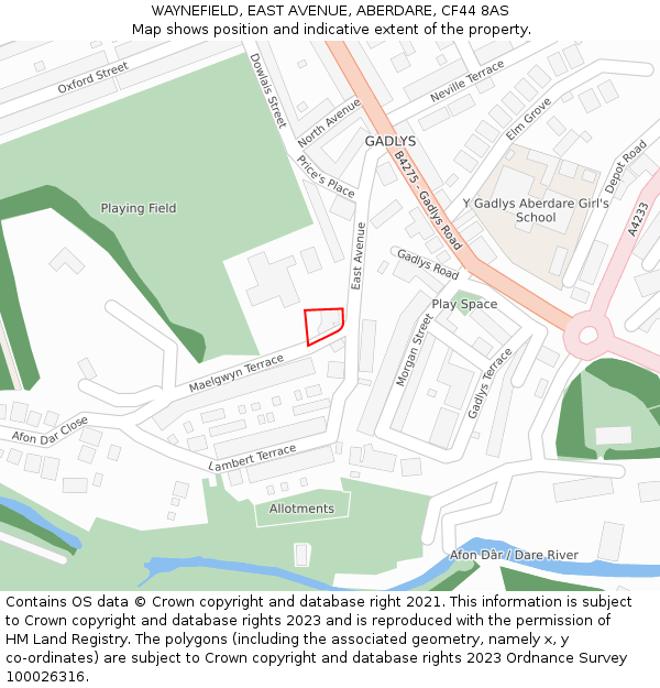 WAYNEFIELD, EAST AVENUE, ABERDARE, CF44 8AS: Location map and indicative extent of plot