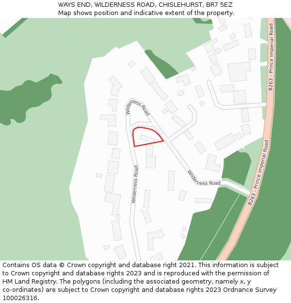 WAYS END, WILDERNESS ROAD, CHISLEHURST, BR7 5EZ: Location map and indicative extent of plot