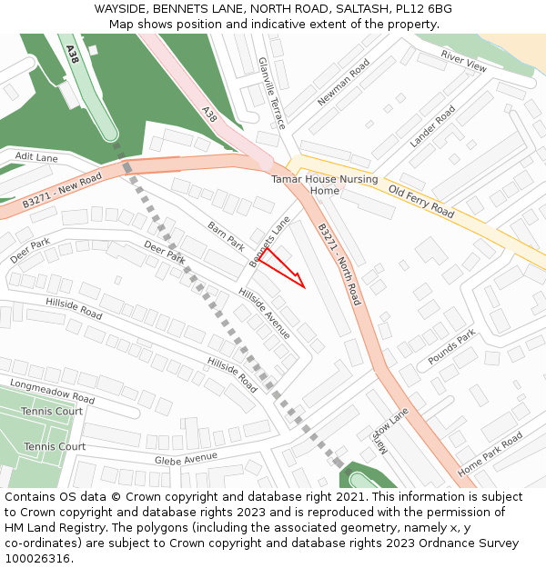 WAYSIDE, BENNETS LANE, NORTH ROAD, SALTASH, PL12 6BG: Location map and indicative extent of plot