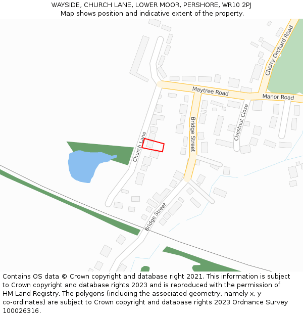 WAYSIDE, CHURCH LANE, LOWER MOOR, PERSHORE, WR10 2PJ: Location map and indicative extent of plot