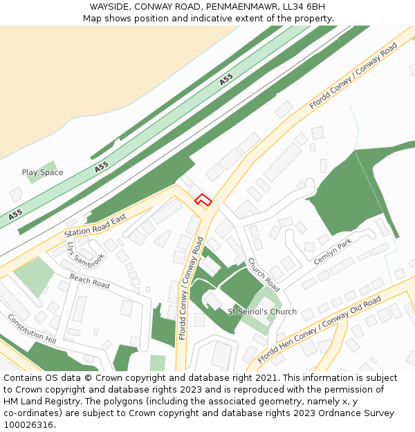 WAYSIDE, CONWAY ROAD, PENMAENMAWR, LL34 6BH: Location map and indicative extent of plot