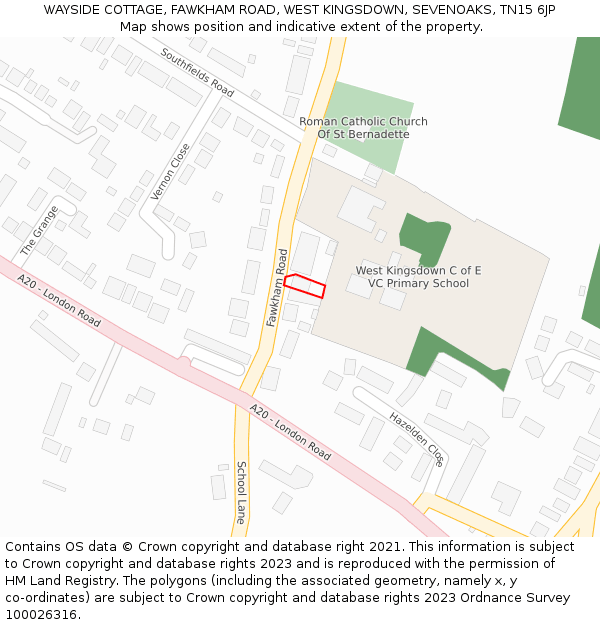 WAYSIDE COTTAGE, FAWKHAM ROAD, WEST KINGSDOWN, SEVENOAKS, TN15 6JP: Location map and indicative extent of plot