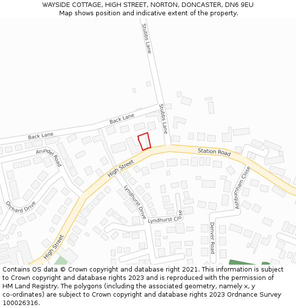 WAYSIDE COTTAGE, HIGH STREET, NORTON, DONCASTER, DN6 9EU: Location map and indicative extent of plot
