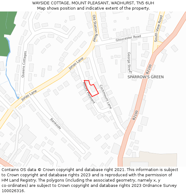 WAYSIDE COTTAGE, MOUNT PLEASANT, WADHURST, TN5 6UH: Location map and indicative extent of plot