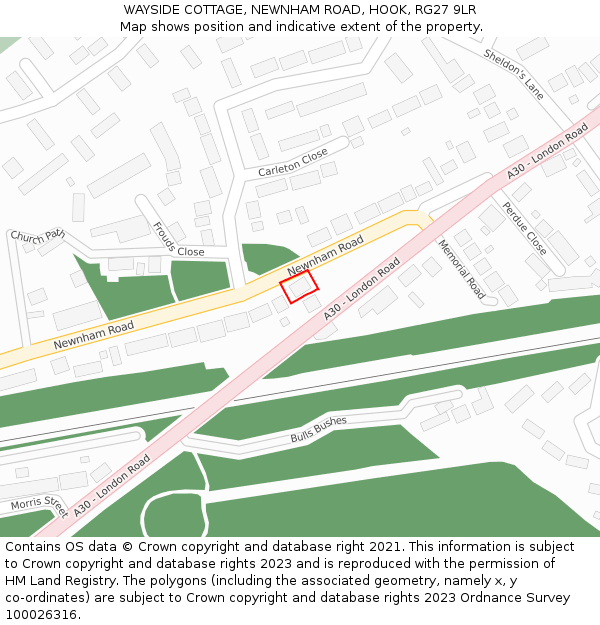 WAYSIDE COTTAGE, NEWNHAM ROAD, HOOK, RG27 9LR: Location map and indicative extent of plot