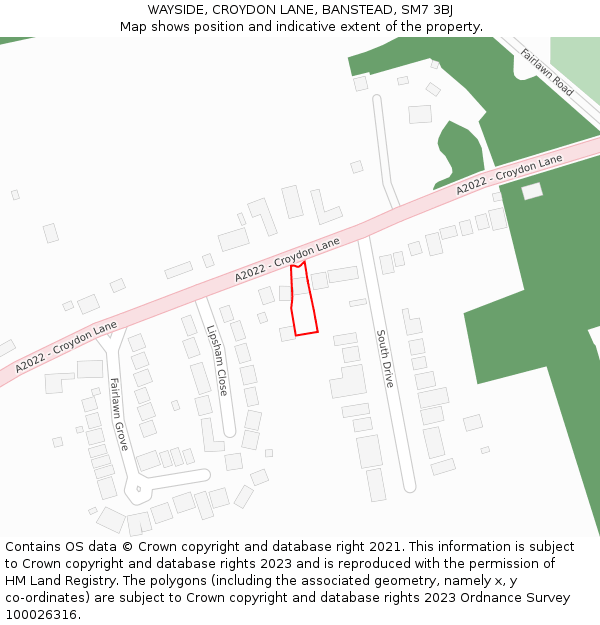 WAYSIDE, CROYDON LANE, BANSTEAD, SM7 3BJ: Location map and indicative extent of plot