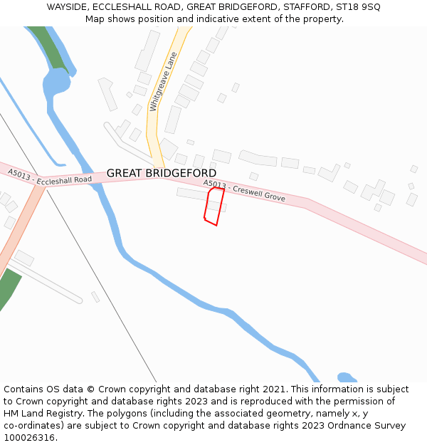 WAYSIDE, ECCLESHALL ROAD, GREAT BRIDGEFORD, STAFFORD, ST18 9SQ: Location map and indicative extent of plot